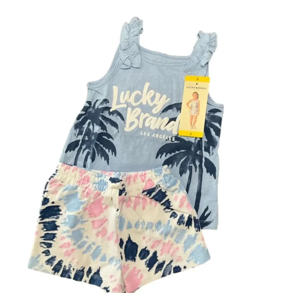 Lucky Brand Girls Short Outfits 4 Piece Sets Blue Pink Size 5 NEW